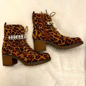 Leopard Print Boots 9 with Rhinestone Detail
